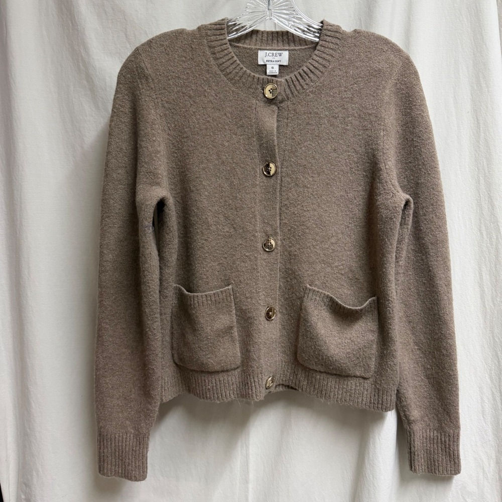 J.Crew Extra-Soft Merino Wool Blend Button Front Cardigan Sweater Brown Small